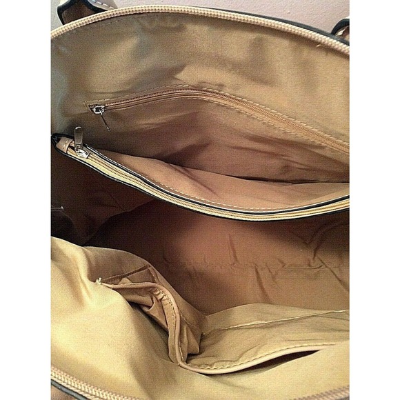 Put It All in Here Vegan Leather Large Ostrich Print Tote Fashion Handbag Taupe - Picture 9 of 13